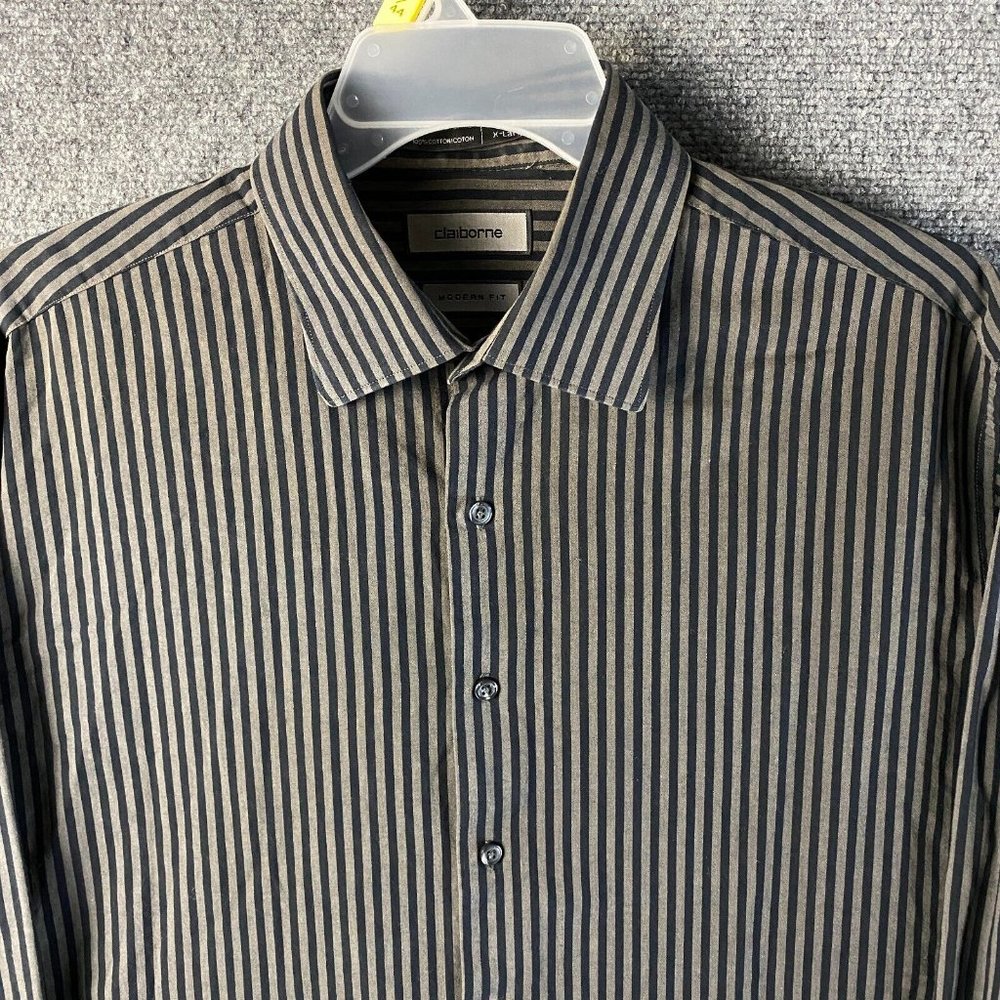 Claiborne Long Sleeve Button Up Shirt XL 17.5 34/35 Striped Modern Fit Cotton - Picture 2 of 8